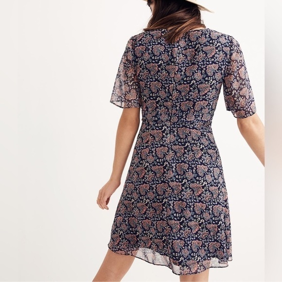 Madewell Orchard Flutter-Sleeve Skater Mini Dress Fan Floral Mix Size 4 - Picture 2 of 15